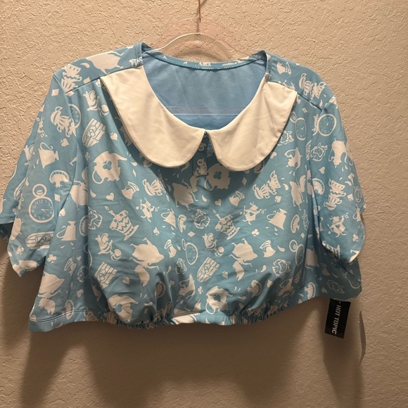 Hot Topic Disney Alice In Wonderland Swimsuit Swim Crop Top Collar Blue Plus 5 - Picture 1 of 7